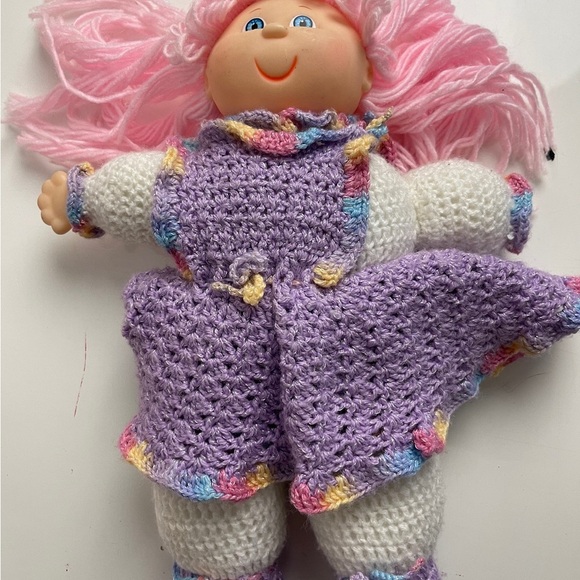 Handcrafted Pink and Purple Crochet Dolls with Removable Outfits. Missing hand - Picture 1 of 6